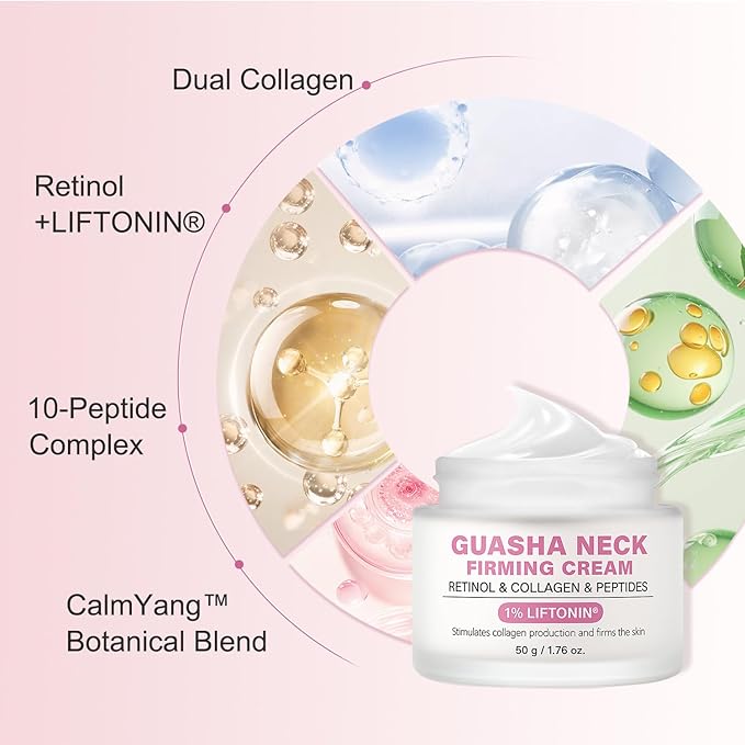 Neck Firming Cream with Gua Sha Tool, Neck Tightening Cream for Crepey Skin, Moisturizing and Lifting Neck Cream for Fine Lines and Sagging Skin 50g-GlimoraGlow