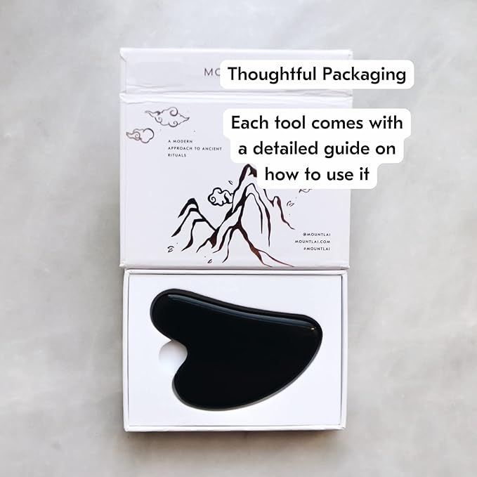 Mount Lai Obsidian Gua Sha Facial Tool – The Stone of Transformation – 100% Genuine Black Obsidian Stone Face Sculpting Tool for Lymphatic Drainage, Puffiness Reduction & Jaw Tension Relief-GlimoraGlow
