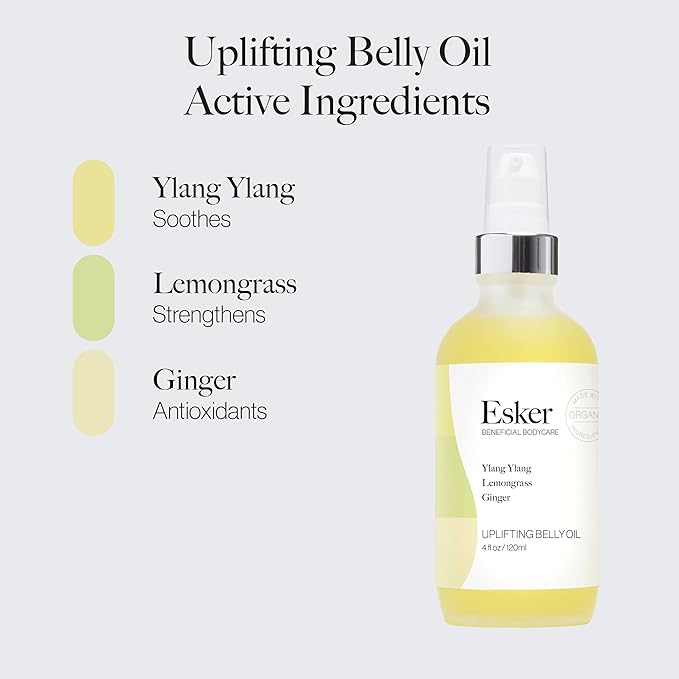 ESKER Natural Uplifting Belly Oil | (4.0oz) | Plant-Based Formulated with Antioxidants Promoting Deep Hydration and Cell Regeneration | Skin Stays Nourished and Resilient During Pregnancy-GlimoraGlow