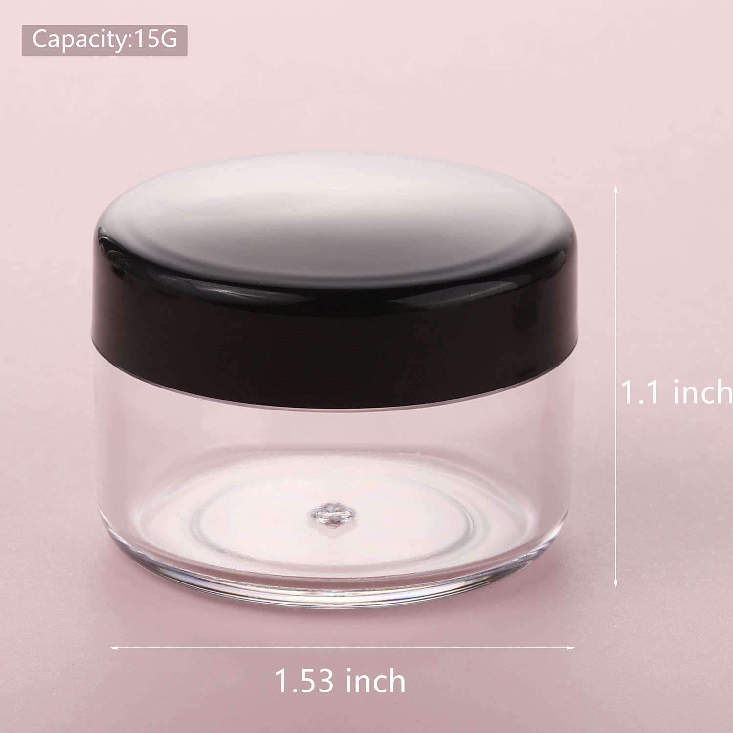 100 Count Small Sample Containers Makeup Jars 15 Gram Cosmetic Containers with Lids Black Traveling Jars Empty Bottles for Toiletries-GlimoraGlow