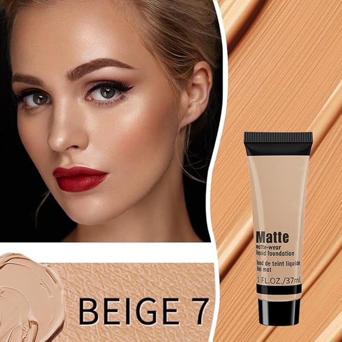 1 Pack Liquid Foundation Cream for Face Makeup,Durable Full Coverage Matte Concealer Make Up,Oil Control & Waterproof Base Primer -1 Fl.Oz-BEIGE 6#-GlimoraGlow