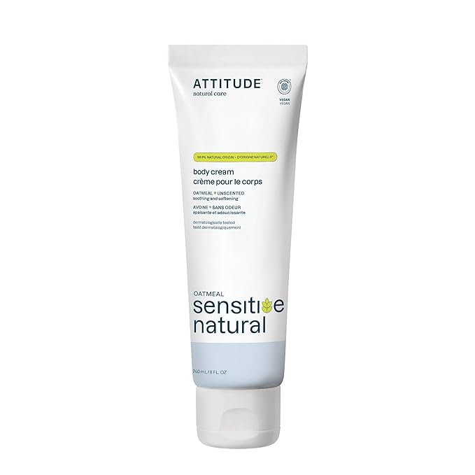 ATTITUDE Body Cream for Sensitive Skin with Oat, EWG Verified, Dermatologically Tested, Vegan, Extra Gentle, Unscented, 8 Fl Oz-GlimoraGlow