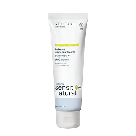 ATTITUDE Body Cream for Sensitive Skin with Oat, EWG Verified, Dermatologically Tested, Vegan, Extra Gentle, Unscented, 8 Fl Oz-GlimoraGlow