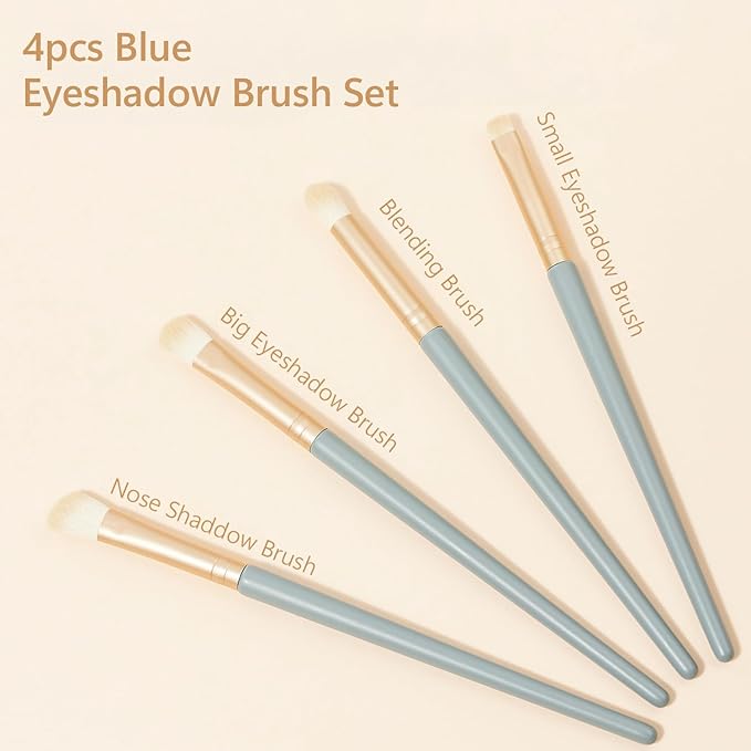 Eyeshadow Makeup Brushes Set with Case 4 PCS Soft Synthetic Hairs Eye Makeup Brushes for Blending Eyebrow Eyeliner Eyeshadow （Lightblue）-GlimoraGlow