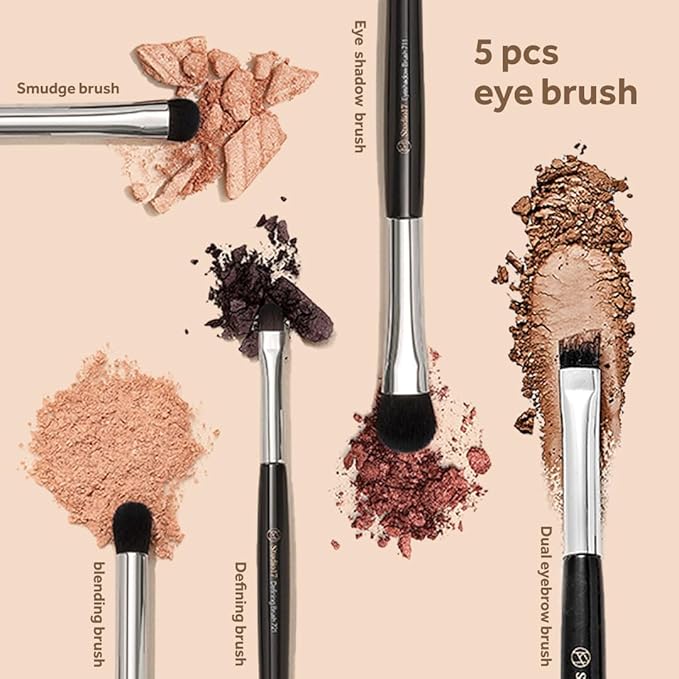 Eye Makeup Brush Set 5 Pcs | Small & Portable Eye Shadow Brushes | Korean Eye Makeup Brushes | Premium Synthetic Bristles for Professionals-GlimoraGlow