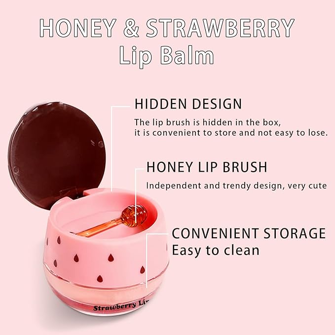 2 PCS Bee Lip Balm Honey Pot, Honey & Strawberry Lip Mask Overnight Propolis Moisturizing Lip Balm Hydrating Prevention Dry and Crack Lip Scrubs Exfoliator Lip Wrinkle Care (Honey&Strawberry)-GlimoraGlow