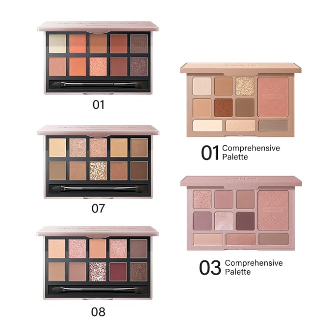 10 Color Eyeshadow Palette, Matte, Shimmer, Glitter Pigment Eye Shadow Makeup Pallete, Neutral Nudes Sunny Orange Eye Makeup Palette with Brush & Mirror, 01.Sunset-GlimoraGlow