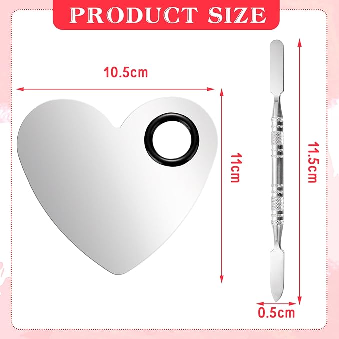 2 Pcs Stainless Makeup Mixing Palette,Tool for Mixing Foundation Nail-Art,Palette with A Stick,Storage Bag,Beauty Salon Color Cream Mixing Palette,Makeup Artist,Makeup Enthusiast (Heart Shaped)-GlimoraGlow