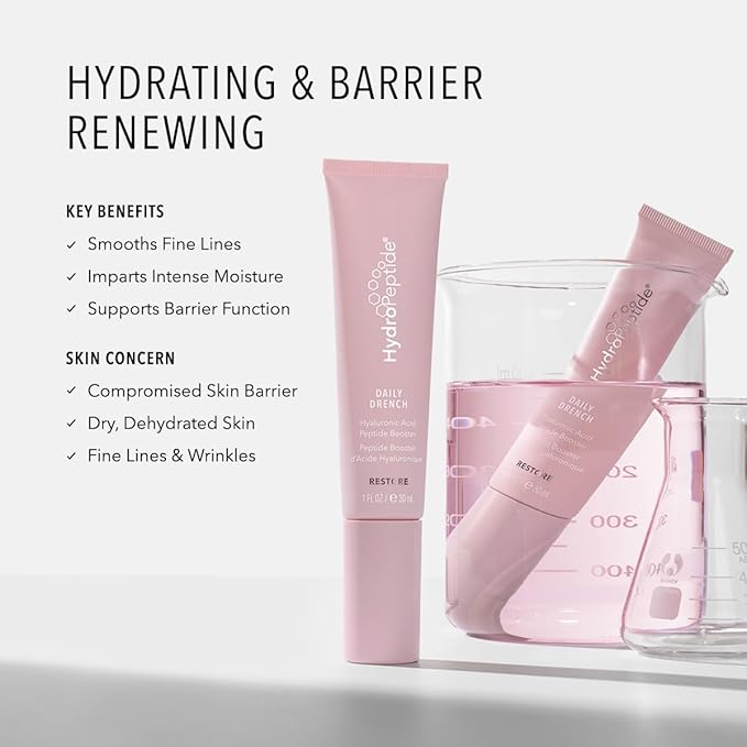 HydroPeptide Daily Drench, Hyaluronic Acid Peptide Booster Serum, Anti-Aging Face, 1 Ounce-GlimoraGlow