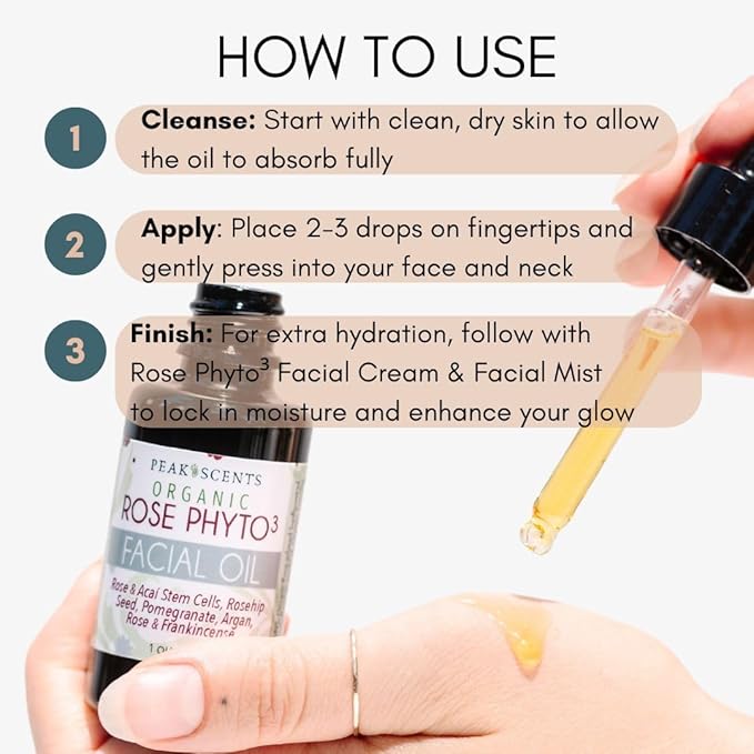 Organic Rose Phyto Facial Oil - Rosehip and Argan Oil Infused with Rose Extract and Frankincense Essential Oil - Ideal for Gua Sha Massage, Anti-Aging Face Oil (1oz)-GlimoraGlow