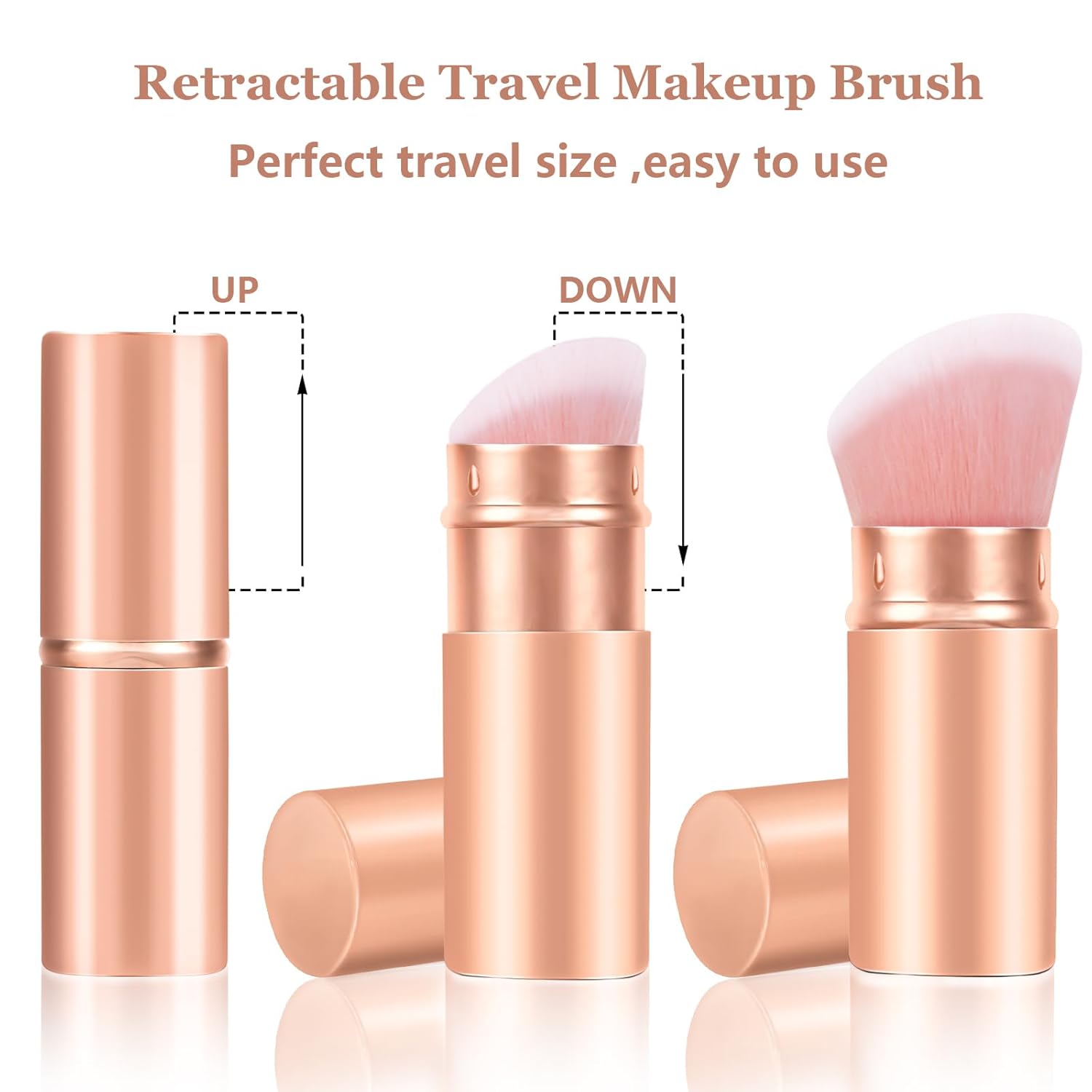 Falliny Retractable Kabuki Makeup Brush, Angled Travel Powder Blush Brush Foundation Makeup Brush with Cover for Blush, Sunscreen,Bronzer, Buffing, Concealer,Highlighter, Powder Cosmetics-GlimoraGlow