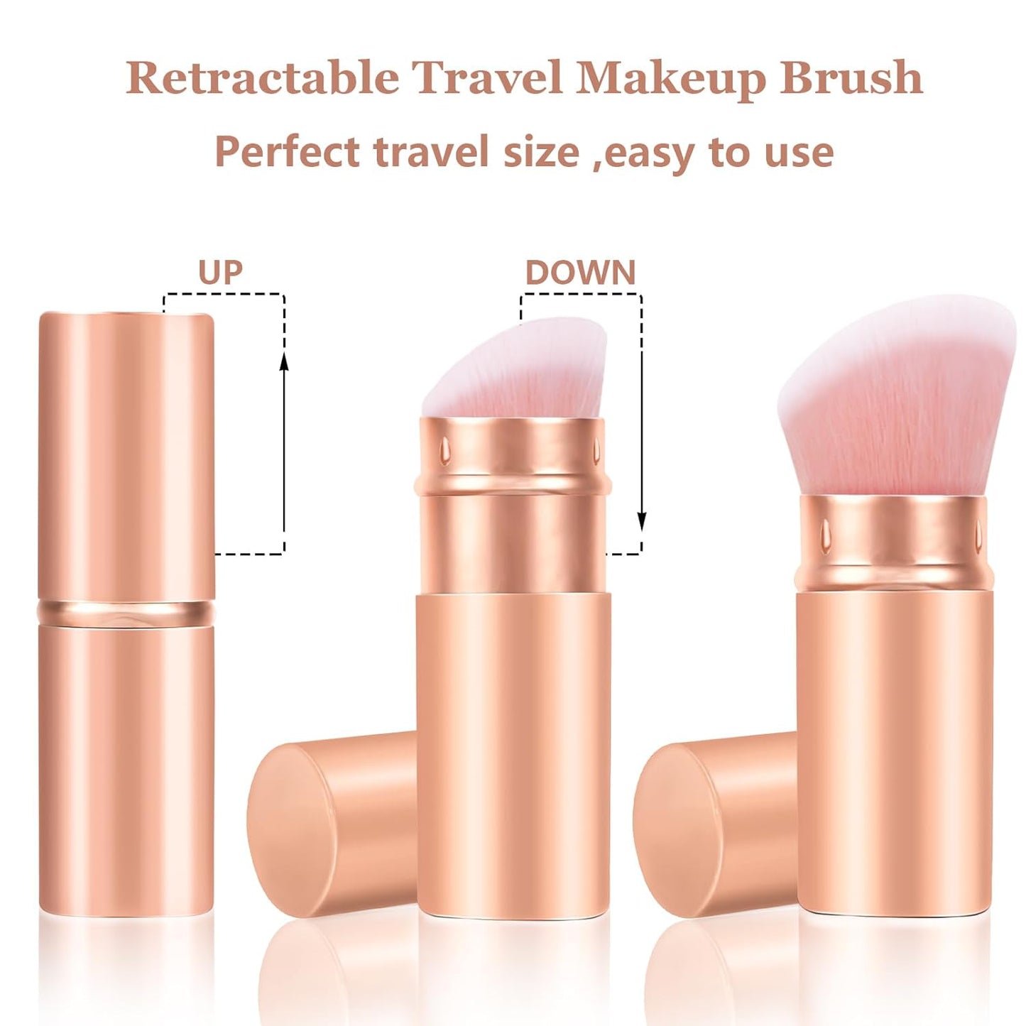 Falliny Retractable Kabuki Makeup Brush, Angled Travel Powder Blush Brush Foundation Makeup Brush with Cover for Blush, Sunscreen,Bronzer, Buffing, Concealer,Highlighter, Powder Cosmetics-GlimoraGlow