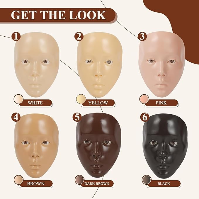 5D Makeup Practice Face Board, Makeup Practice Accessories Set with Face Painting Mannequin Head, Makeup Brushes, Face Painting and 2-in-1 Dual-Ended Eyebrow Pen, Makeup Practice Gift, Dark Brown-GlimoraGlow