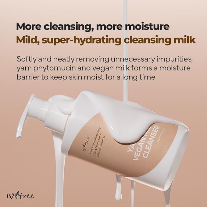 IsNtree Yam Root Vegan Milk Cleanser 220ml, 7.43 fl.oz | Korean Facial Cleanser for Sensitive Skin | Rich & Creamy Texture | Hydrating & Mild | Vegan & Cruelty-Free Skincare-GlimoraGlow