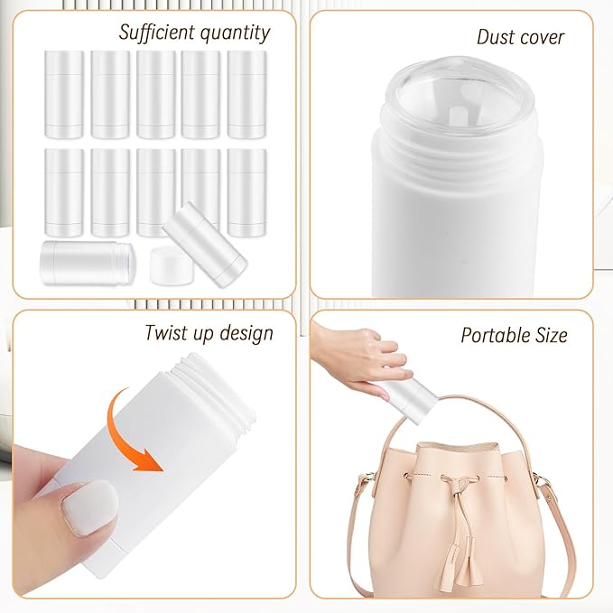 12 Pieces 15g White Plastic Deodorant Containers,Empty 1/2 oz Travel Lip Balm Tubes,Refillable Twist-UP Solid Perfume Tubes,Lipstick Tubes for DIY-GlimoraGlow
