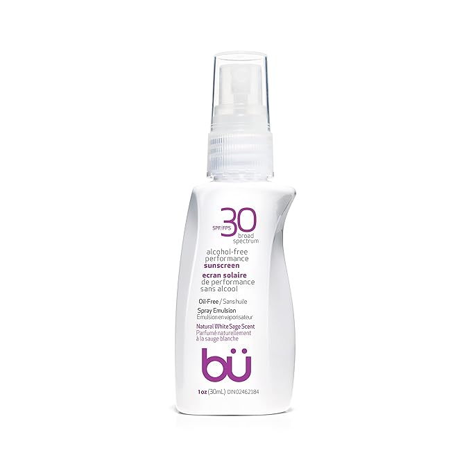 BU SPF 30 Sunscreen Spray for Face and Body, Non Aerosol Spray, TSA Travel Size Sunblock, Clear, Non Greasy, Water Resistant, White Sage 1 oz-GlimoraGlow