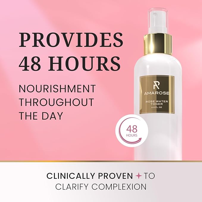 Amarose Rose Water Spray - Revitalizing, Facial Toner - Water for Face - Rose Water Toner - All Skin Types - Hydrating- Rosewater, Spray, Mist with Hyaluronic Acid-GlimoraGlow