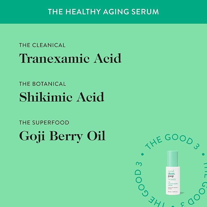 good.clean.goop beauty The Healthy Aging Serum | Facial Serum with Tranexamic Acid, Shikimic Acid & Goji Berry Oil | Serum to Help Smooth Wrinkles and Fine Lines | Anti-Aging Serum | Vegan | 1 Fl oz-GlimoraGlow