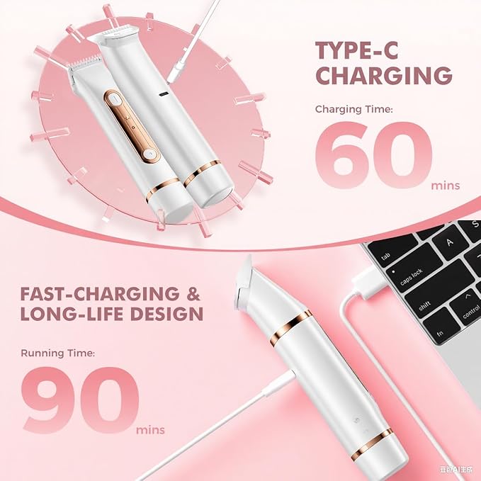 2 in 1 Bikini Trimmer for Women, Dual Head Electric Razor, IPX7 Waterproof Wet/Dry Use Women Electric Shaver, Painless Body Facial Hair Remover for Bikini Legs Arm Underarm, (White)-GlimoraGlow