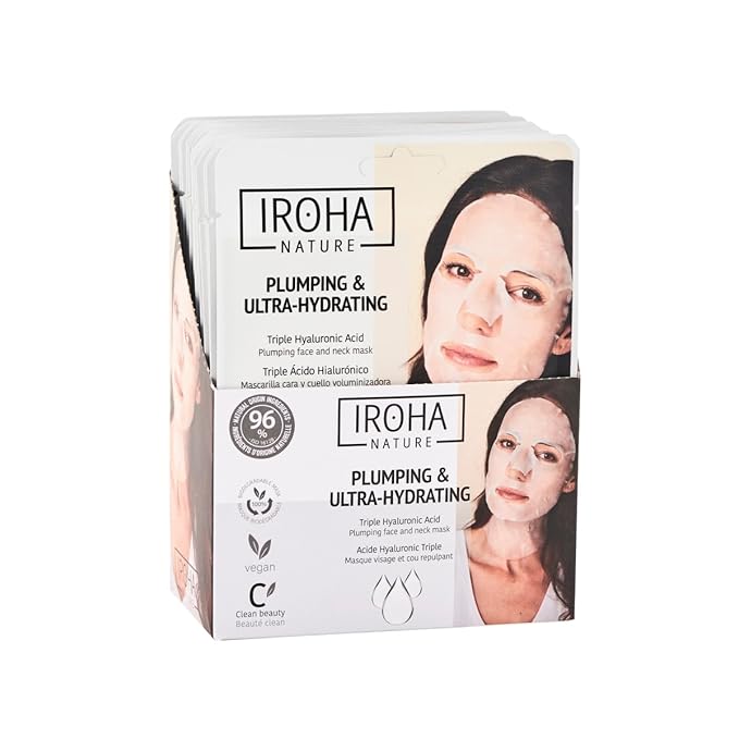 IROHA NATURE Replumping & Anti-Aging Tissue Face Mask (Pack of 15) | With Triple Hyaluronic Acid | Deep Hydration & Anti-Aging Effect | Softer, Calmer Skin | 100% Vegan-GlimoraGlow