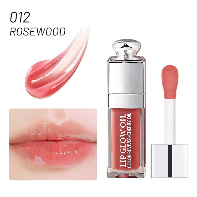 Hydrating Lip Glow Oil, Moisturizing Plumper Lip Gloss, Transparent Plumping Balm, Tinted Balm Care 0.2 OZ - 012 ROSEWOOD-GlimoraGlow