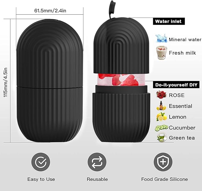 ice face roller, ice mold for face and Eyes, Reusable Massage Silicone Beauty Tool, Naturally Conditioning And Skin Care, De-Puff Eye Bags, Reduce Migraine Pain (Black)-GlimoraGlow