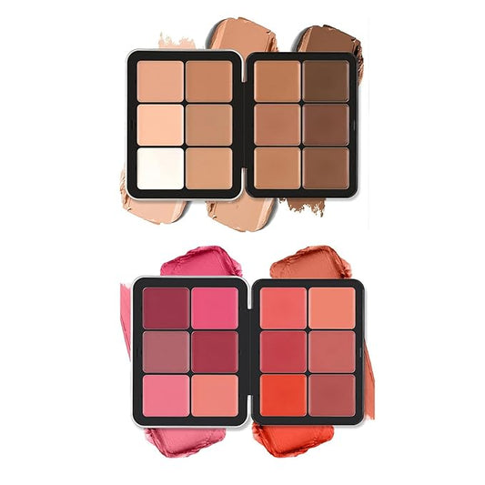 12 Color Concealer Palette & 12 Colors Blush Palette,Full Coverage Makeup,Corrector for Under Eye Dark Circles and Highlight Blush Palette Face Cosmetics Makeup-GlimoraGlow
