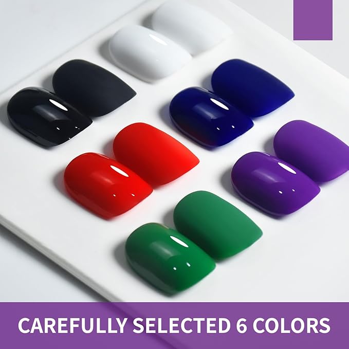 JODSONE 10ml Gel Nail Polish Set 6Colors Black White Red Deep Blue Dark Green Deep Purple All Seasons Neutral Soak Need U V/LED Lamp Curing-GlimoraGlow