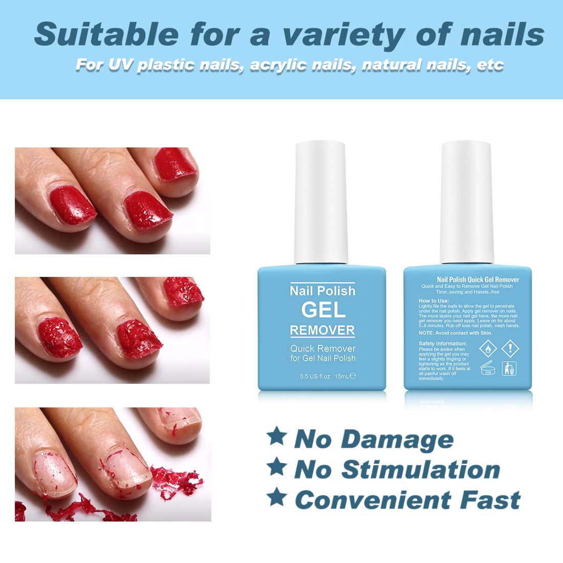 2 Pack Gel Nail Polish Remover, Gel Polish Remover for Nails, Easily Magic Soak-Off Gel Polish in 2-5 Minutes - Safe, No Need For Foil, Soaking Or Wrapping (with 1 Cuticle Pusher and Nail Scraper)-GlimoraGlow