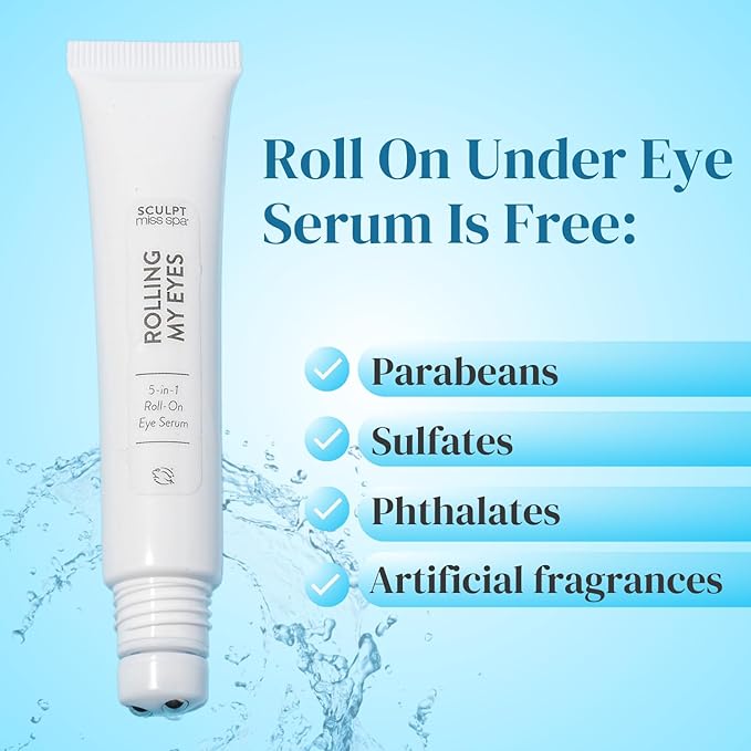 Miss Spa Eye Serum 5-in-1 Roll On Under Eye Cream, Helps De-puff and Brighten Under and Around Eyes, Anti-Aging Under Eye Roller Helps with Fine Lines and Dark Circles, Vitamin B3, Eye Bag Remover-GlimoraGlow