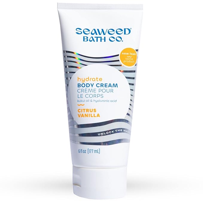 Seaweed Bath Co. Hydrate Body Cream, Citrus Vanilla Scent, 6 Ounce, Nourishing Hand & Body Lotion Moisturizer for Dry Skin, with Sustainably Harvested Seaweed, Kukui Oil, Hyaluronic Acid, Shea Butter-GlimoraGlow