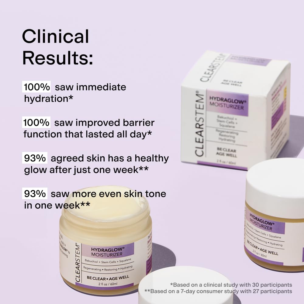 CLEARSTEM - HYDRAGLOW Stem Cell Moisturizer - Bakuchiol + Squalene - Youthful Skin Face Moisturizer - All Skin Types - Facial Skin Care Products - Gluten Free, Cruelty Free - 2 fl oz / 60ml-GlimoraGlow