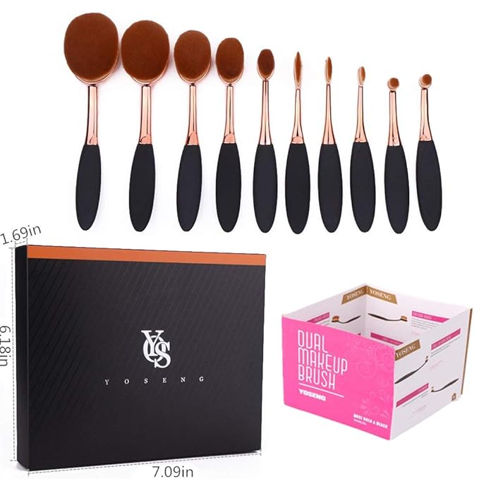 Yoseng Makeup Brushes Set 10Pcs Professional Oval Toothbrush Foundation Contour Powder Blush Conceler Eyeliner Blending Brush New Fashionable Super Soft Cosmetic Brushes Tool Set (Rose Gold 2 sets)-GlimoraGlow