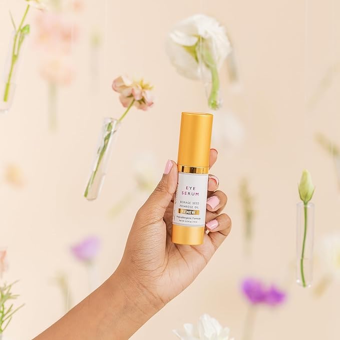 Renew Vegan Under Eye Serum for Dark Circles and Puffiness - Aging Skin Serum for Eye Bags, Fine Lines, Wrinkles, Crows Feet with Borage and Primrose - 0.5 Ounces-GlimoraGlow