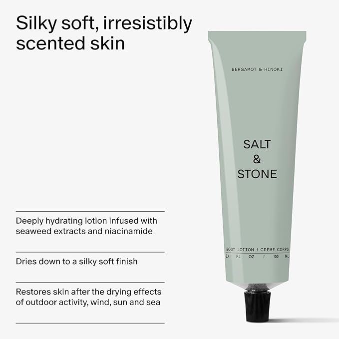 Salt & Stone Body Lotion for Women & Men | Hydrates, Nourishes & Softens Skin | Restores Dry Skin | Fast-Absorbing | Cruelty-Free & Vegan (100 ml) (Bergamot & Hinoki)-GlimoraGlow