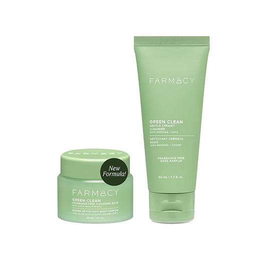 Farmacy Gentle Double Cleanse Skincare Gift Set - Fragrance-Free Gentle Creamy Face Cleanser & Makeup Remover Cleansing Balm - Melts Away Makeup & Helps Promote Healthy Skin (2 Count)-GlimoraGlow