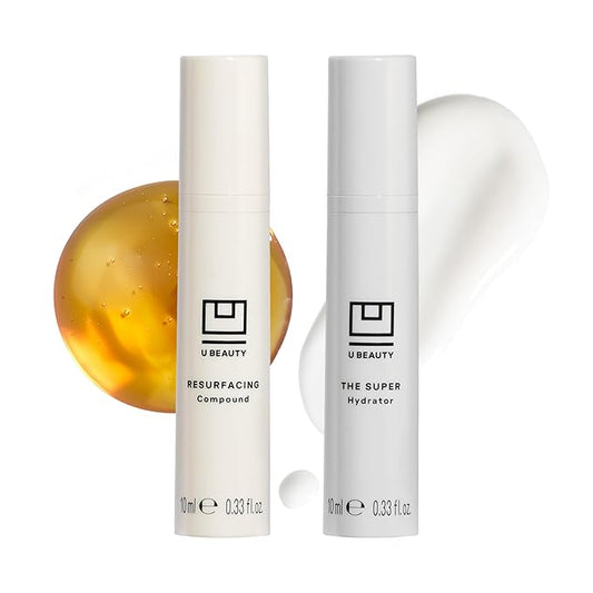 The U Beauty Duo - Resurfacing Compound & SUPER Hydrator Set - Vitamin C & E, Retinol, Hyaluronic Acid - Moisturizing Face Serum for Smooth, Hydrated and Softer Skin, Set of 2 0.33 fl.oz Trial Size-GlimoraGlow