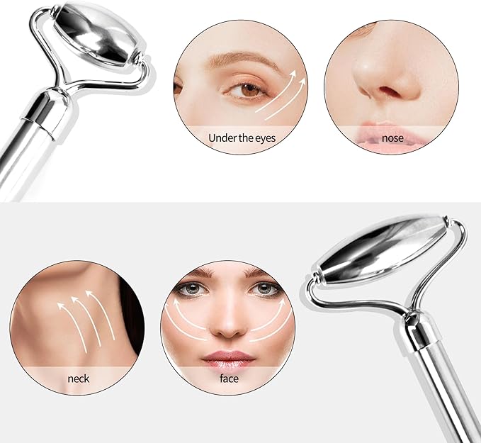 ONLYSKY BEAUTY Face Roller Gua-Sha Set Facial Roller kit for Face Skincare, Stainless-Steel Stone Sculpting Tool, Massager Roller for Skin Care,Gift for Men and Women-GlimoraGlow