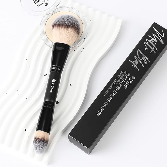 DUcare Powder Brush Foundation Brushes Double Ended Blush Setting Brush for Rounded Taperd Liquid, Cream, Powder,Blending, Buffing-GlimoraGlow