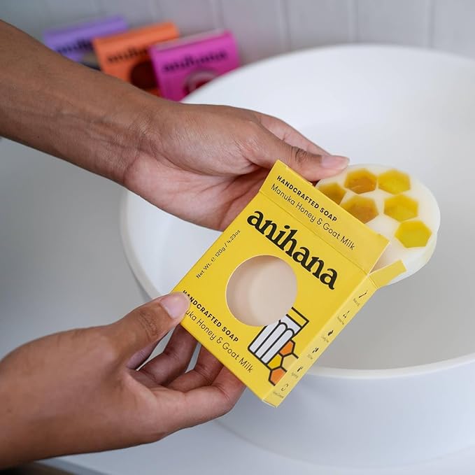 ANIHANA Handcrafted Natural Soap with Coconut Oil, Gentle Cleansing, Paraben Free, Refreshing Manuka Honey & Goat Milk Scent, 4.23 oz-GlimoraGlow