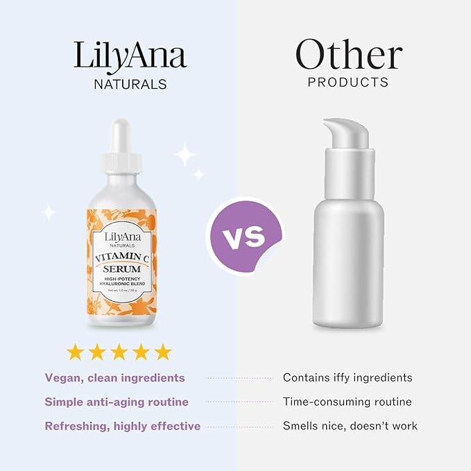 LilyAna Naturals Vitamin C Serum for Face with Hyaluronic Acid and Vitamin E, Anti Aging Serum, Reduces Age Spots and Sun Damage, Promotes Collagen and Elastin (1oz)-GlimoraGlow
