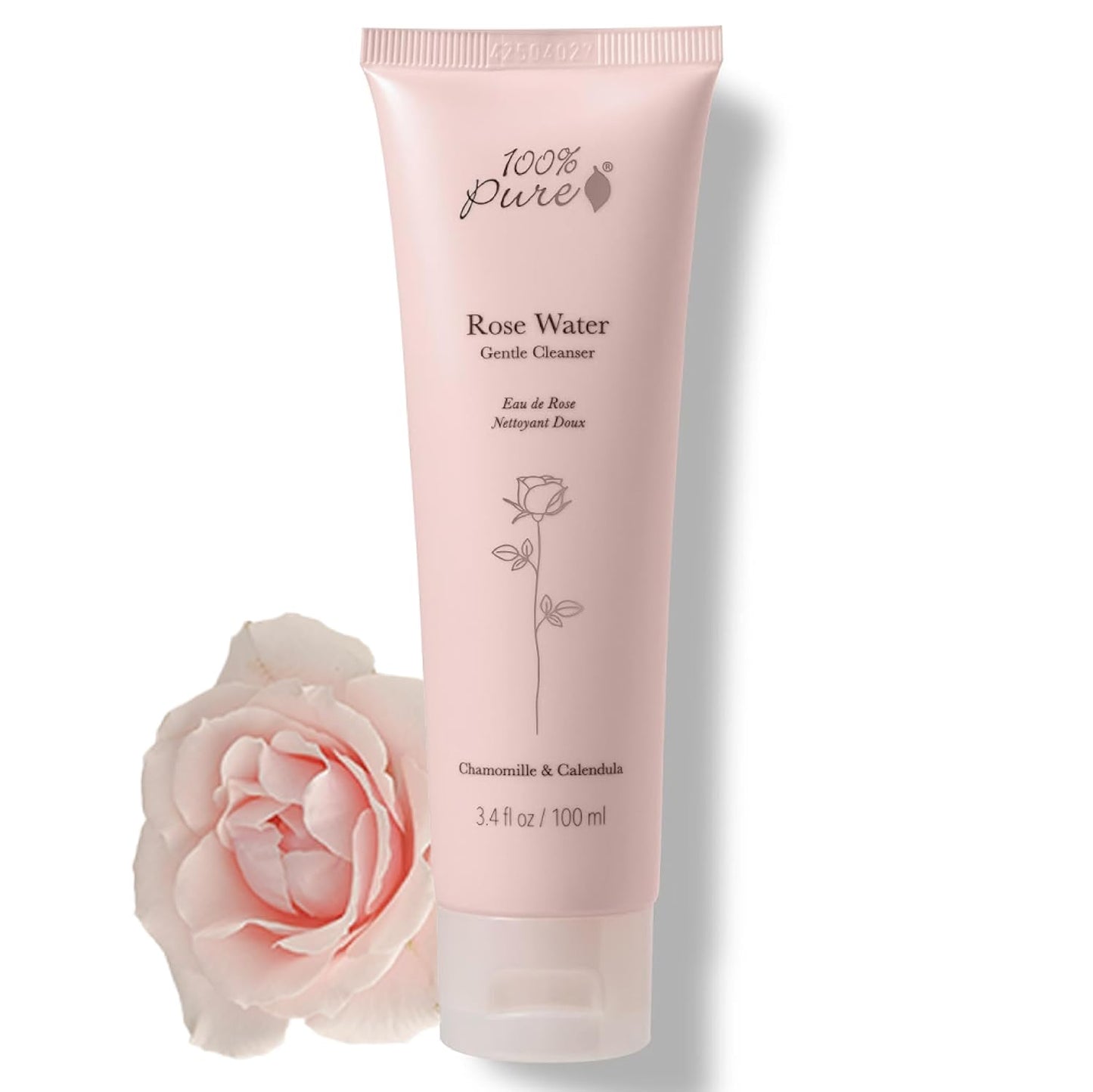 100% PURE Rose Water Gel Cleanser Deeply Moisturizing Hydrating Face Wash with Chamomile & Calendula to Soothe & Replenish Dry, Dehydrated Skin - Vegan - 3.4oz-GlimoraGlow