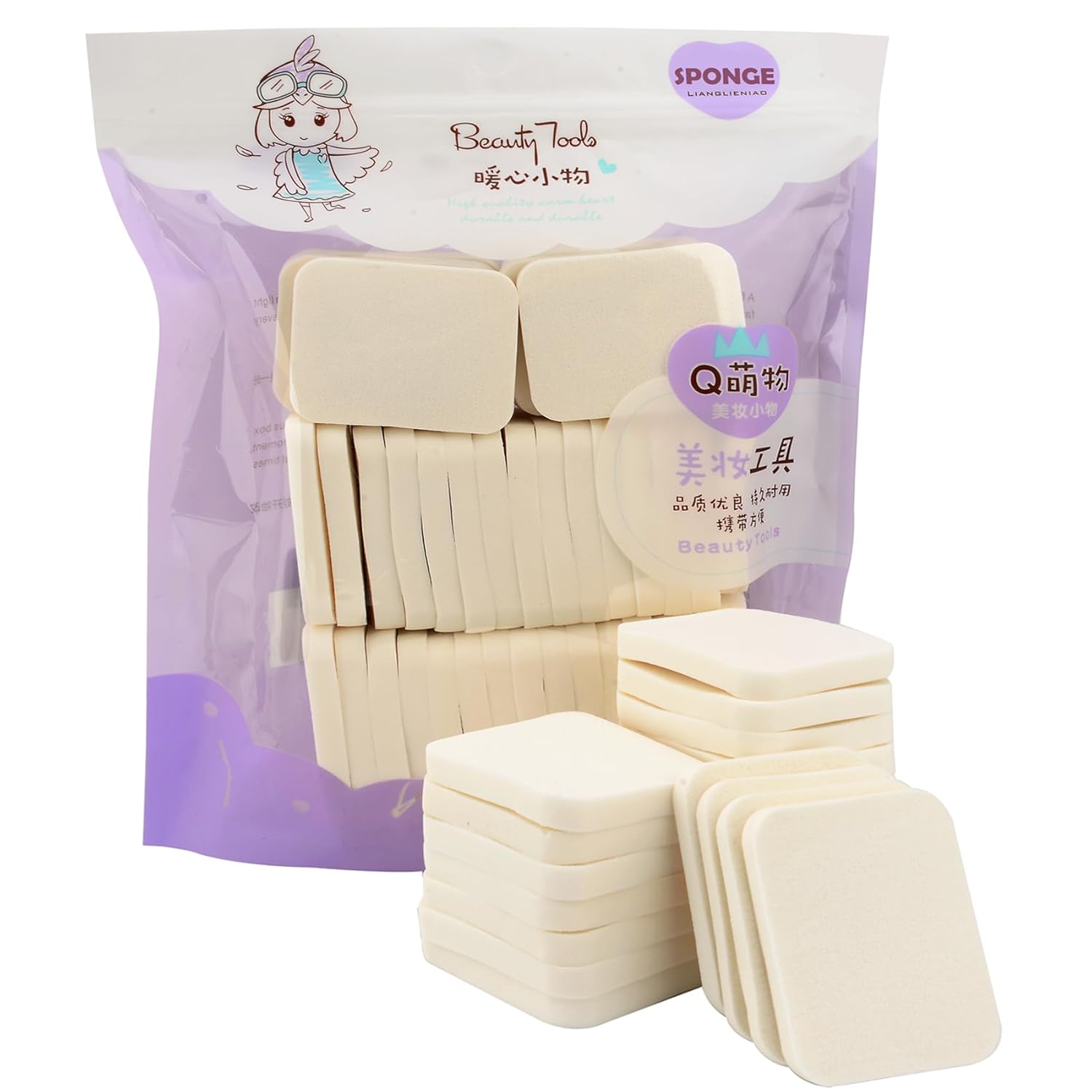 40 PCS Makeup Blenders Sponges Set, Use for Dry and Wet, Perfect for Full Face Curve Blending, Cream, Liquid, Powder Foundation Cosmetics, Latex Free & Soft & Flexible, Square-GlimoraGlow