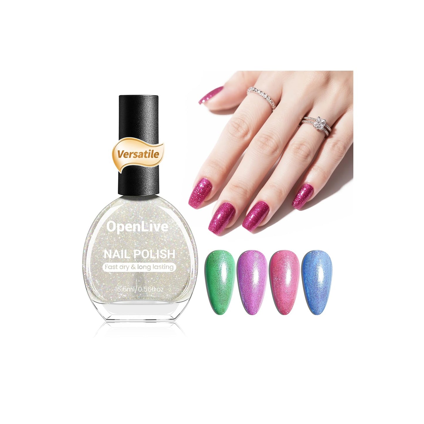 16.5ml Glitter Nail Polish, Shine Glitter Quick Dry, Natural Lustrous Enamel, Match Any Color for DIY Manicure & Pedicure-GlimoraGlow