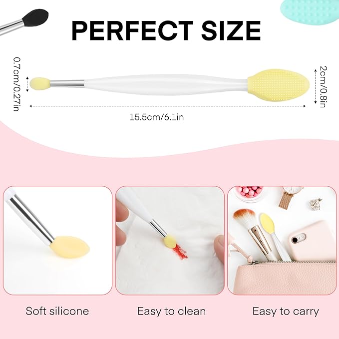 Unaone Lip Scrub Brush - 3 PCS Dual-ended Lip Scrubber Exfoliator and Silicone Lip Brush, 2-in-1 Silicone Lip Scrub Tool Lip Mask Applicator, Gentle Exfoliator & Applicator for Soft-GlimoraGlow