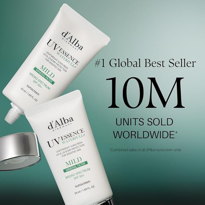 d'alba Piedmont Italian White Truffle Waterfull Mild Sunscreen, Vegan, Mineral Sunscreen, BROAD SPECTRUM SPF 50+ Non-Nano Suitable for Sensitive Skin, Korean Skin Care (1.69 fl. oz)-GlimoraGlow