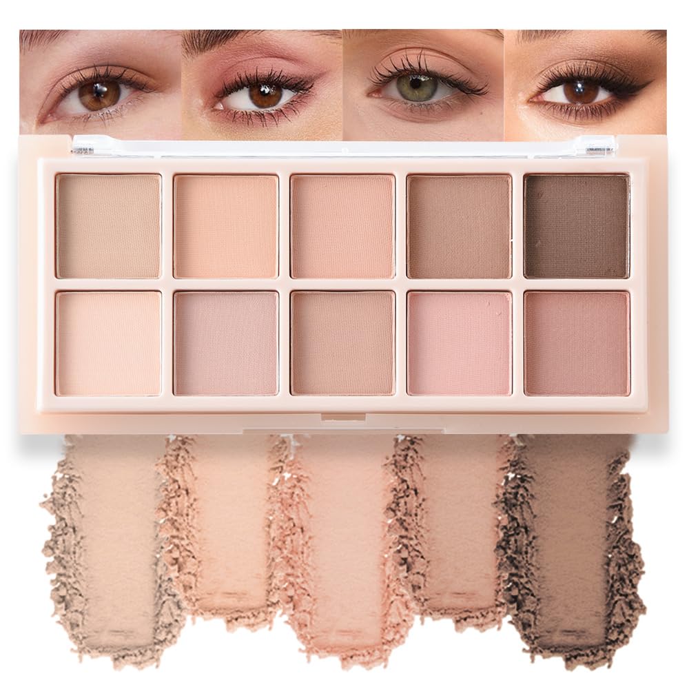 10 Color Matte Neutral Eyeshadow Palette - Nude Naked Beige Brown Shades, Blendable Long-Lasting, Vegan Cruelty-Free Natural Nude Eye Shadow Palette for Women, Professional Makeup Looks-GlimoraGlow
