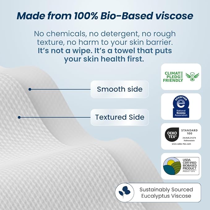 Clean Skin Club Clean Towels XL™ Supreme, 100% USDA Biobased Dermatologist Approved Face Towel, Gentle Exfoliation, Disposable Facial Washcloth, Makeup Remover Dry Wipes, 50 Count-GlimoraGlow