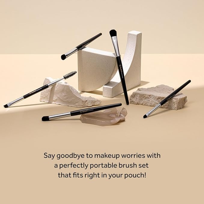 Eye Makeup Brush Set 5 Pcs | Small & Portable Eye Shadow Brushes | Korean Eye Makeup Brushes | Premium Synthetic Bristles for Professionals-GlimoraGlow