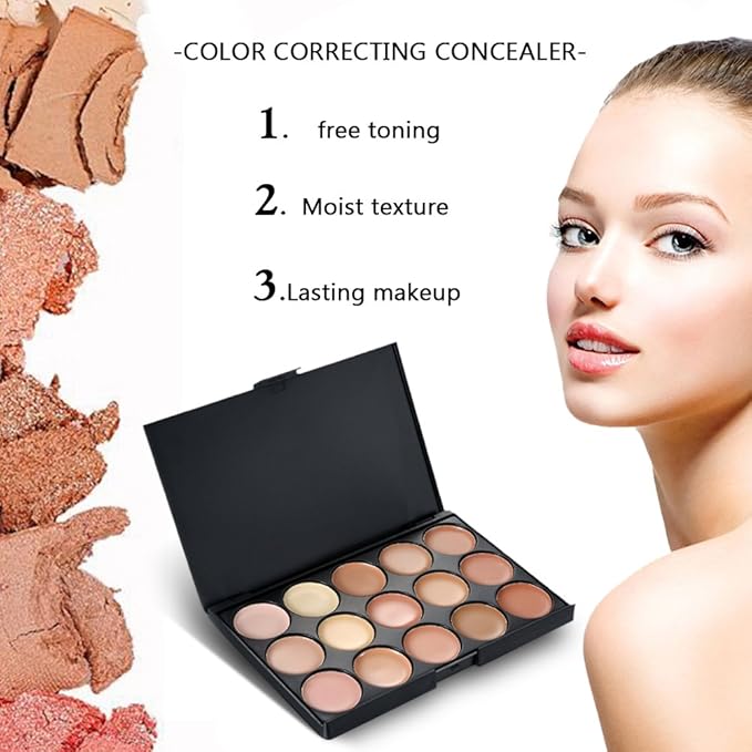 15 Colors Cream Foundation & Contour Palette, Professional Makeup Set, Multifunctional Concealer, Natural Finish, Full Coverage, All Skin Types, Unisex, Includes Storage Bag-GlimoraGlow